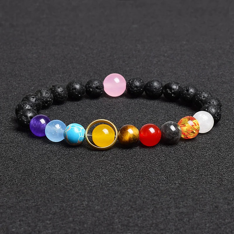 Universe Eight Planets Natural Stone Bead Bracelets Men Women Lava 7 Chakra Bracelet Yoga Energy Galaxy Solar Wristband Jewelry