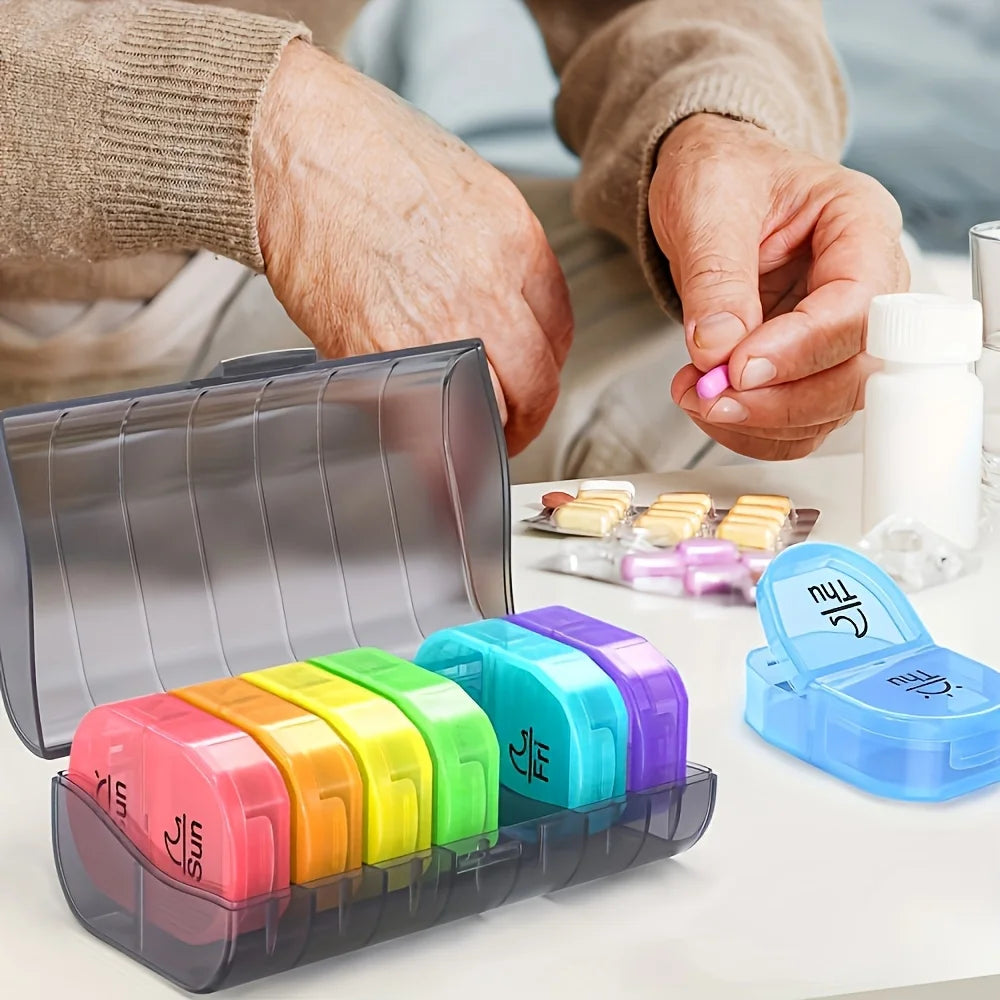 Weekly Pill Organizer 2 Times a Day, AM PM Pill Box 7 Day with One-Side Large Opening Design for Easy Filling