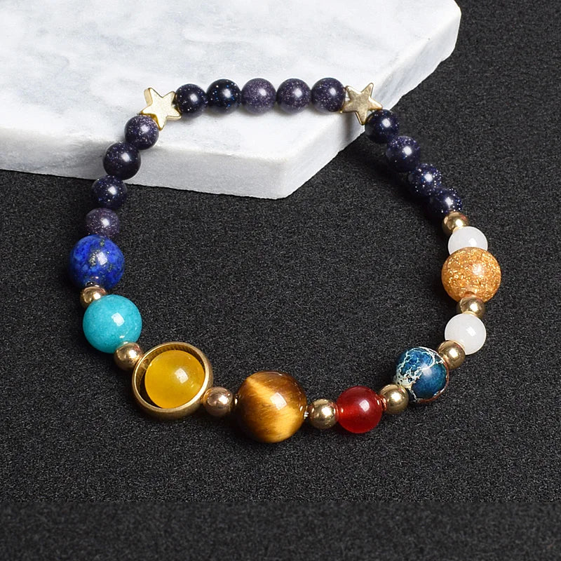 Universe Eight Planets Natural Stone Bead Bracelets Men Women Lava 7 Chakra Bracelet Yoga Energy Galaxy Solar Wristband Jewelry