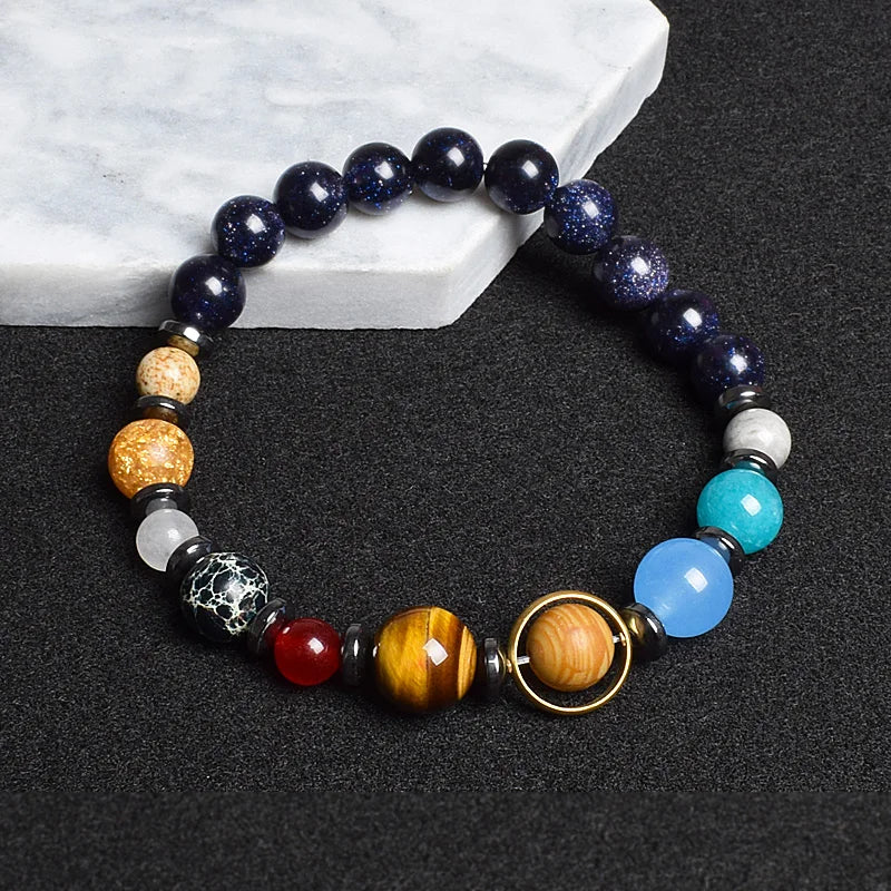 Universe Eight Planets Natural Stone Bead Bracelets Men Women Lava 7 Chakra Bracelet Yoga Energy Galaxy Solar Wristband Jewelry