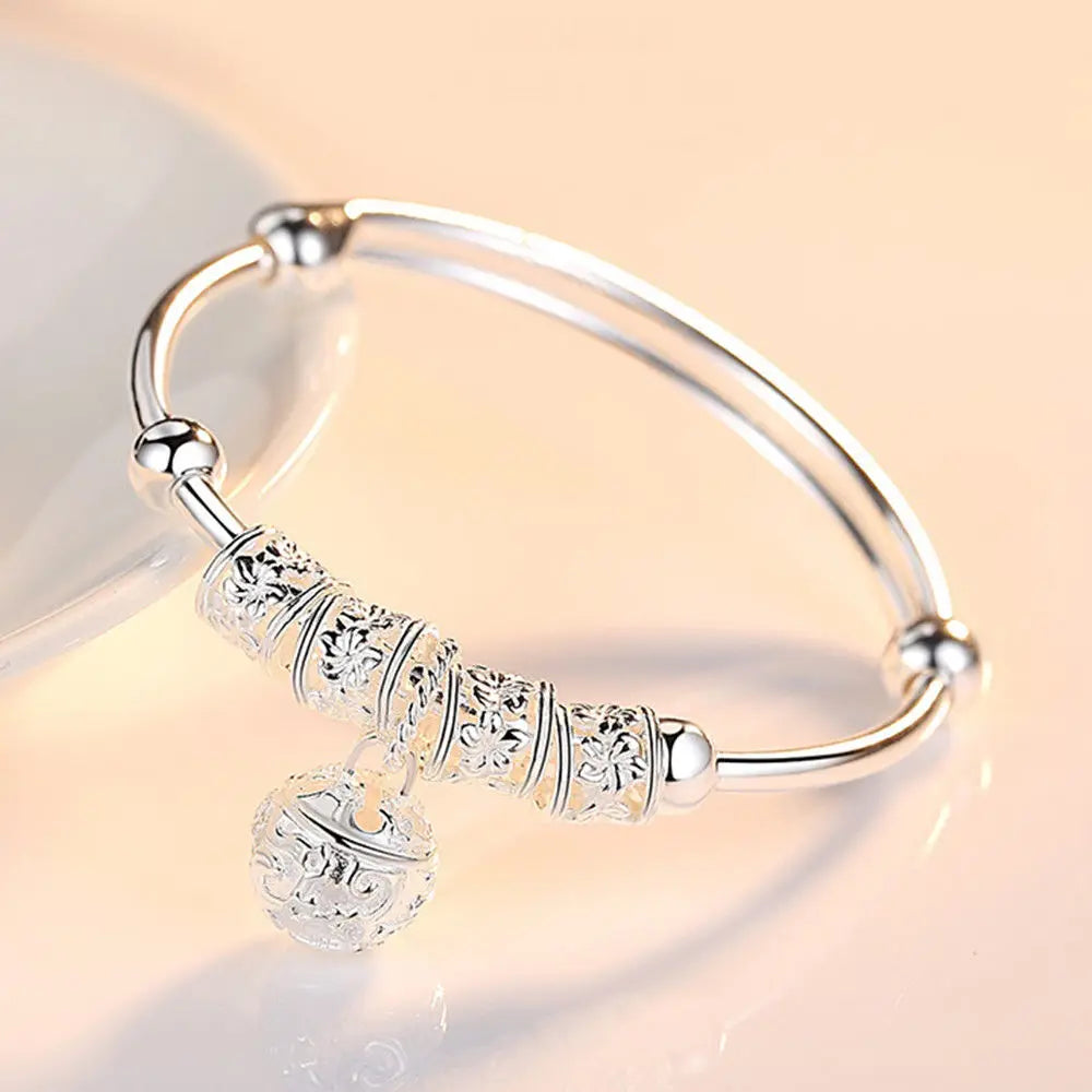 Adjustable size 925 Sterling Silver Bangle cuff Dreamcatcher Tassel Feather Round Bead Charm Bracelet jewelry For Women wedding