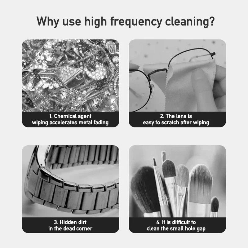 Plastic Vibration Wash Cleaner Multipurpose Ultrasonic Jewelry Cleaner Portable Electric Simple Operation for Everyday Objects