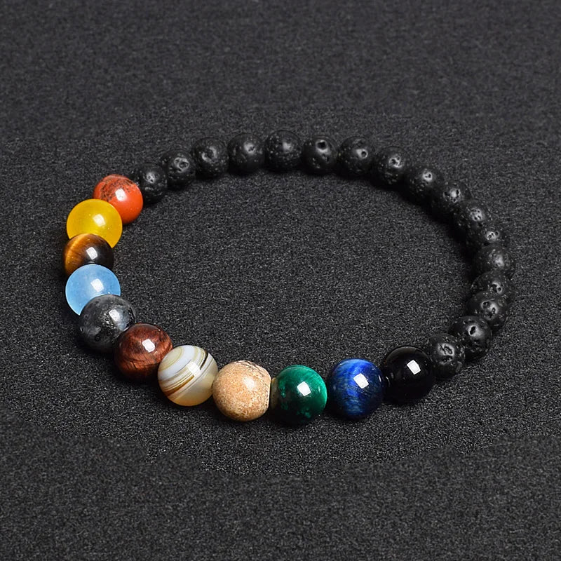 Universe Eight Planets Natural Stone Bead Bracelets Men Women Lava 7 Chakra Bracelet Yoga Energy Galaxy Solar Wristband Jewelry
