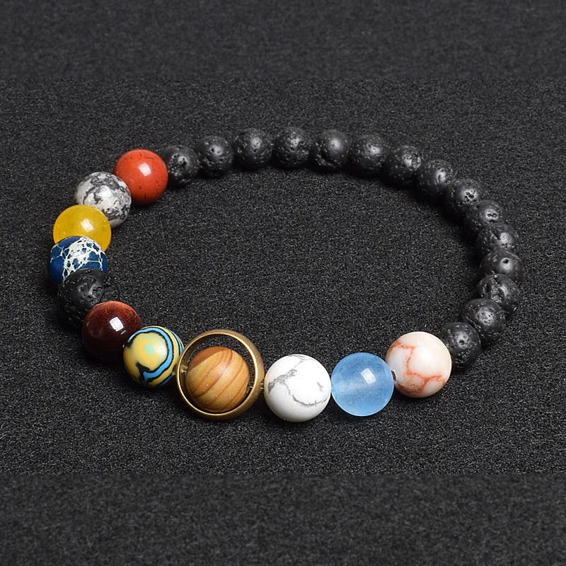 Universe Eight Planets Natural Stone Bead Bracelets Men Women Lava 7 Chakra Bracelet Yoga Energy Galaxy Solar Wristband Jewelry