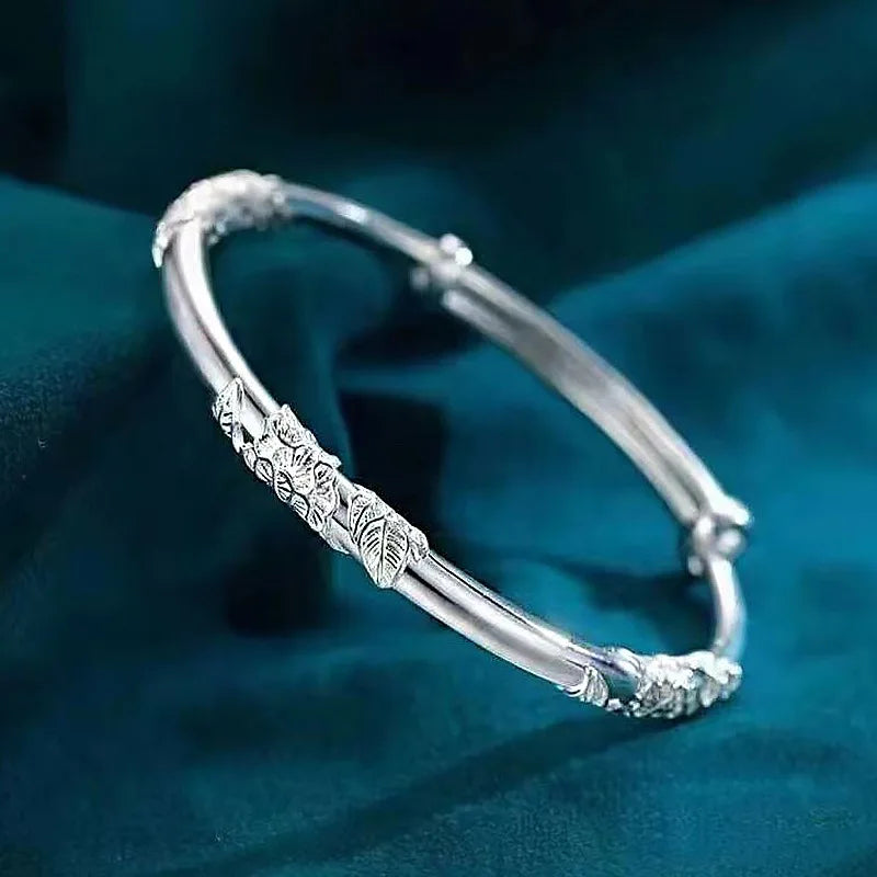 Adjustable size 925 Sterling Silver Bangle cuff Dreamcatcher Tassel Feather Round Bead Charm Bracelet jewelry For Women wedding