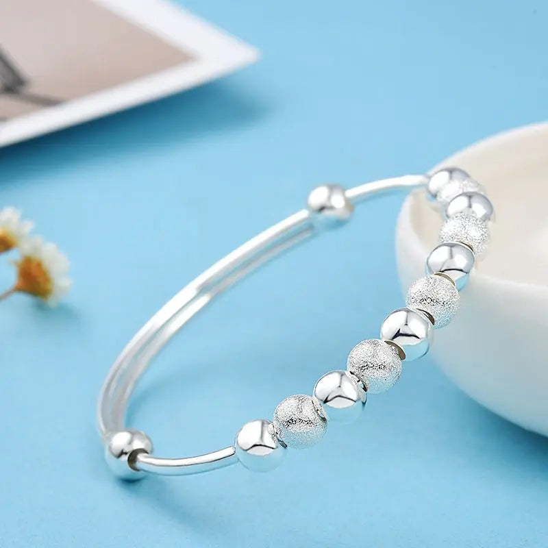Adjustable size 925 Sterling Silver Bangle cuff Dreamcatcher Tassel Feather Round Bead Charm Bracelet jewelry For Women wedding