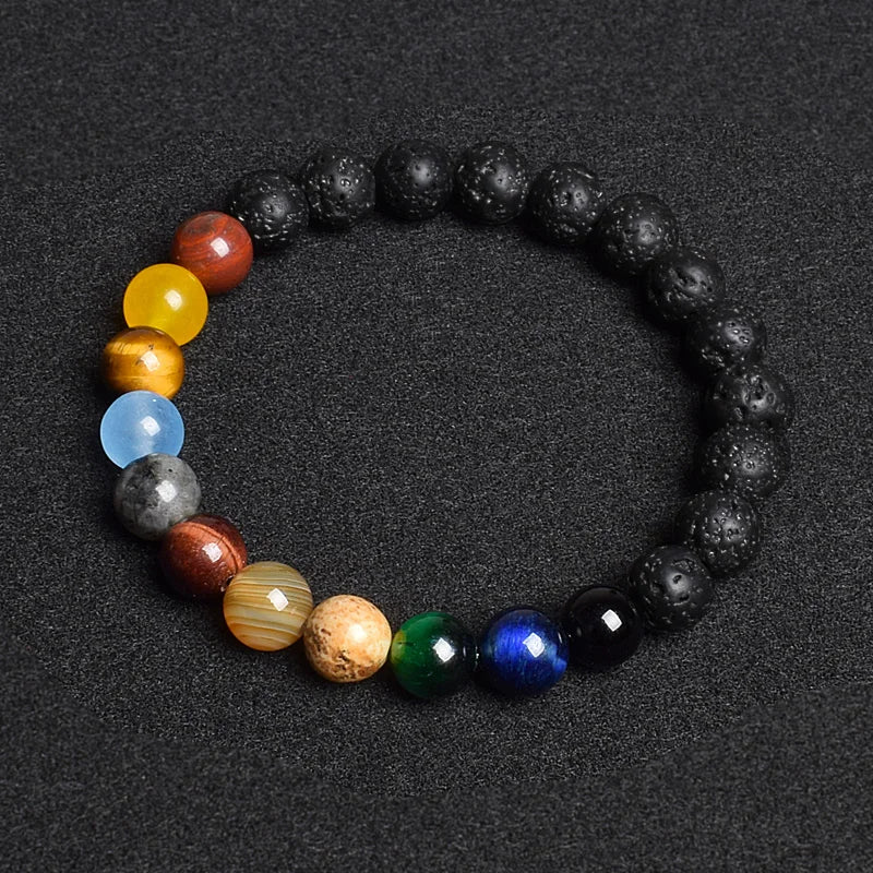 Universe Eight Planets Natural Stone Bead Bracelets Men Women Lava 7 Chakra Bracelet Yoga Energy Galaxy Solar Wristband Jewelry