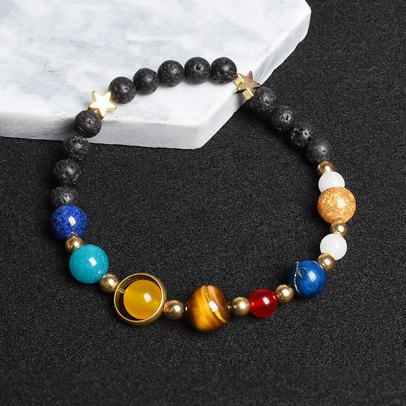 Universe Eight Planets Natural Stone Bead Bracelets Men Women Lava 7 Chakra Bracelet Yoga Energy Galaxy Solar Wristband Jewelry