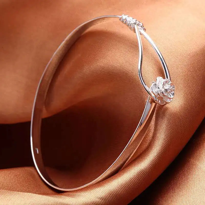 Adjustable size 925 Sterling Silver Bangle cuff Dreamcatcher Tassel Feather Round Bead Charm Bracelet jewelry For Women wedding
