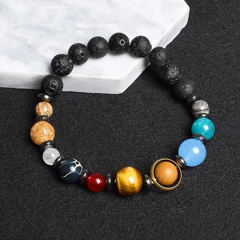 Universe Eight Planets Natural Stone Bead Bracelets Men Women Lava 7 Chakra Bracelet Yoga Energy Galaxy Solar Wristband Jewelry