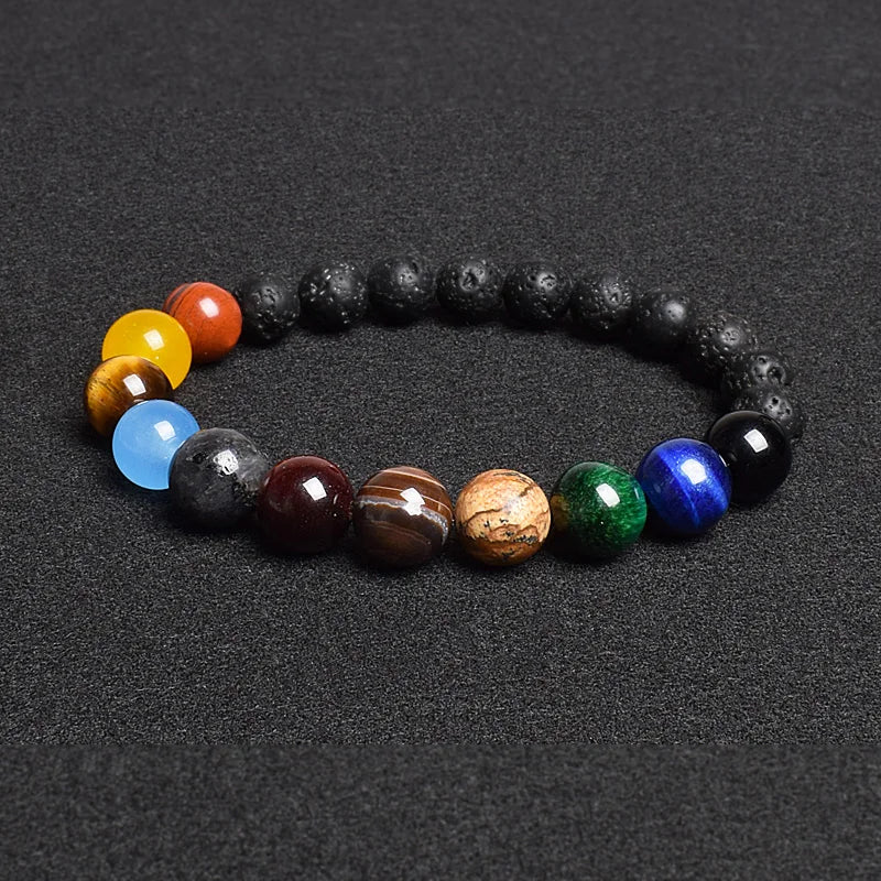 Universe Eight Planets Natural Stone Bead Bracelets Men Women Lava 7 Chakra Bracelet Yoga Energy Galaxy Solar Wristband Jewelry