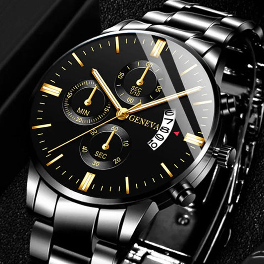 Luxury Stainless Steel Men Calendar Quartz Watch