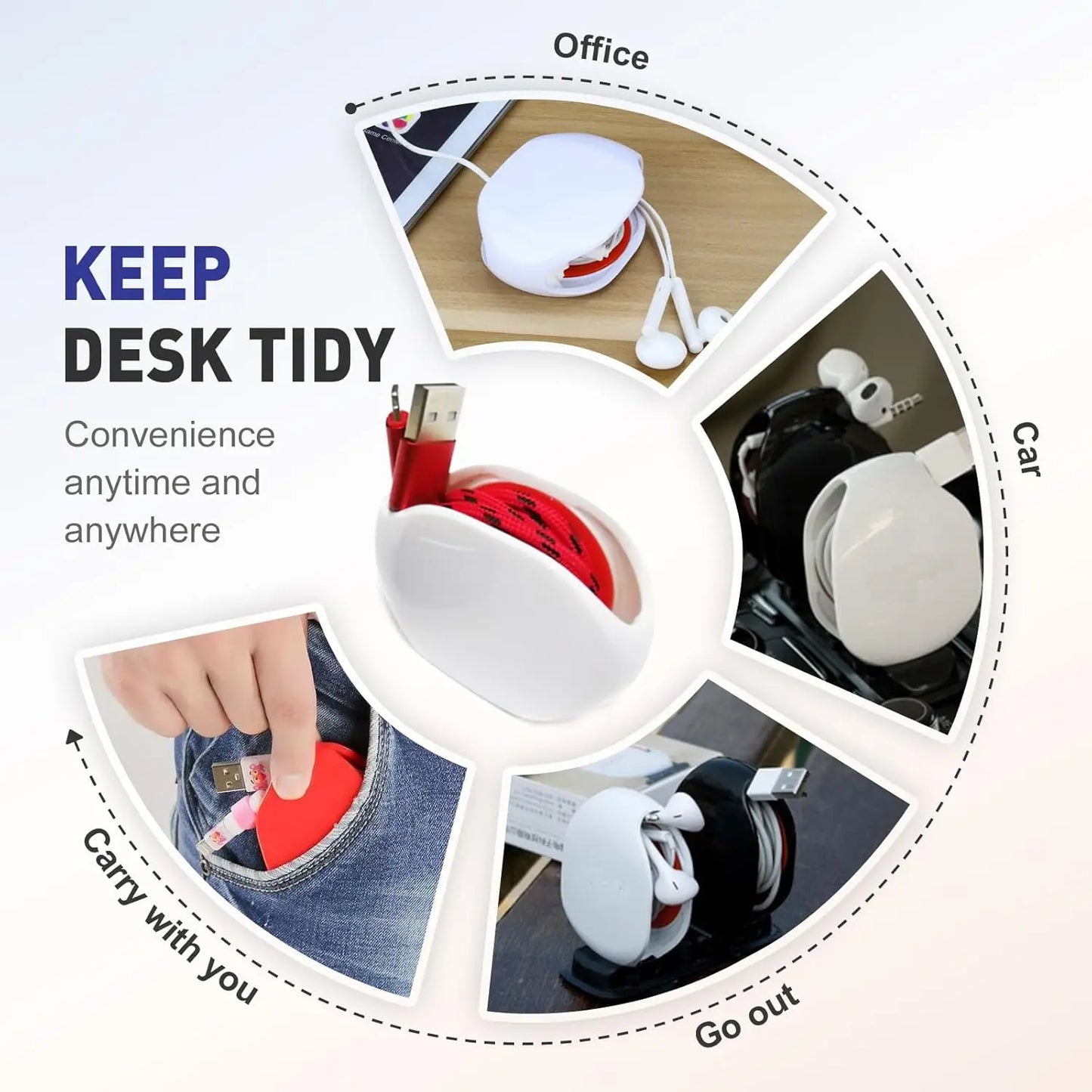 Office Home Pocket Automatic Cable Winder/Retractable Cord Organizer For USB Cable Earphone Cable Data Charging Cable Other Cord