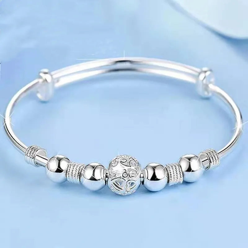 Adjustable size 925 Sterling Silver Bangle cuff Dreamcatcher Tassel Feather Round Bead Charm Bracelet jewelry For Women wedding