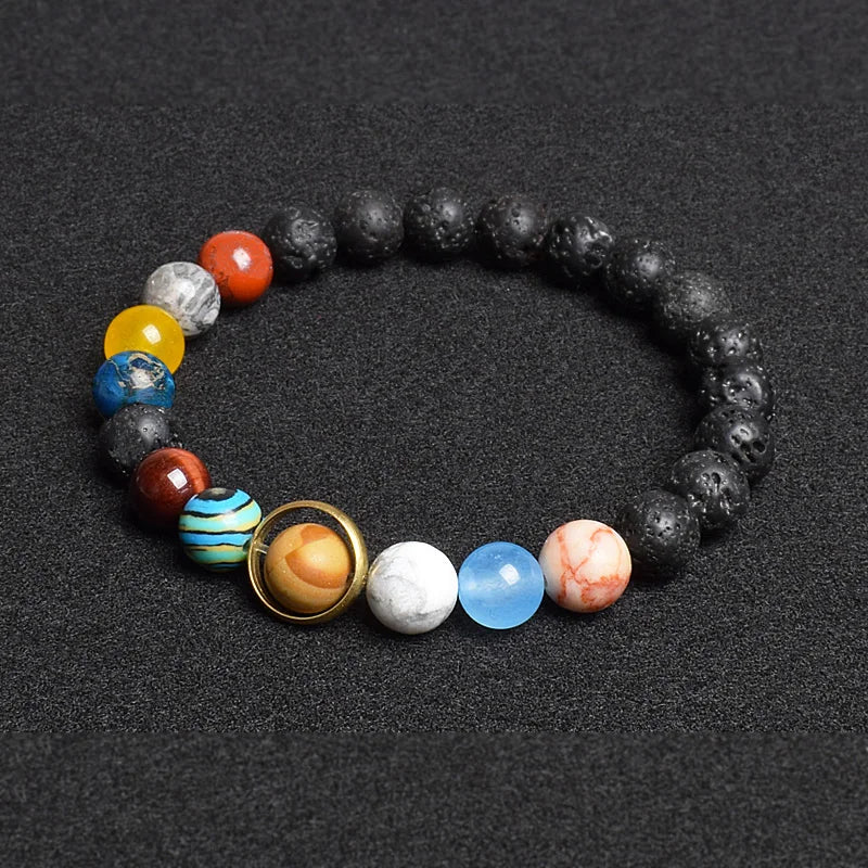 Universe Eight Planets Natural Stone Bead Bracelets Men Women Lava 7 Chakra Bracelet Yoga Energy Galaxy Solar Wristband Jewelry