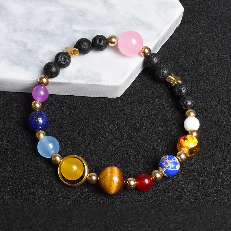 Universe Eight Planets Natural Stone Bead Bracelets Men Women Lava 7 Chakra Bracelet Yoga Energy Galaxy Solar Wristband Jewelry