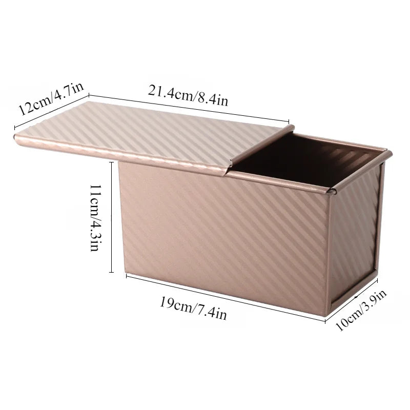 Rectangle Loaf Pan with Lid 1lb Non-Stick Bread Baking Pan Carbon Steel Corrugated Toast Box Toast Mold for Oven Baking Tool